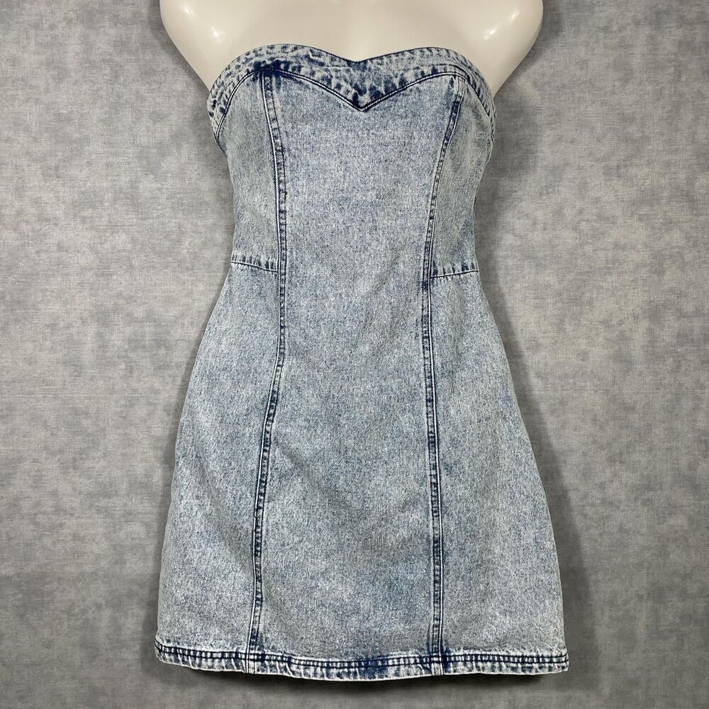 Strapless Acid Wash Denim Mini Dress Bodycon country Concert Festival.